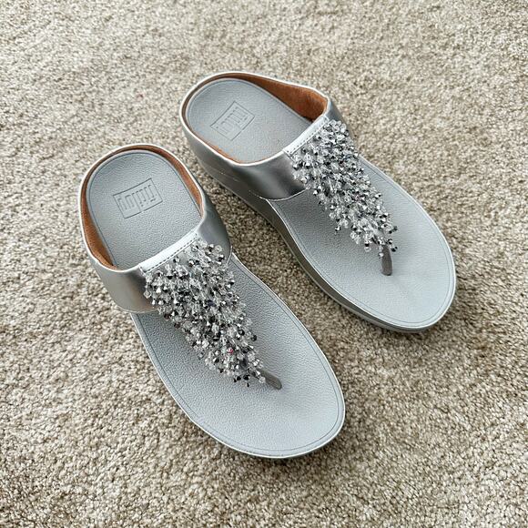 FITFLOP Women's Rumba Beaded Toe-Post Sandals Size 7 In Silver - Picture 5 of 5